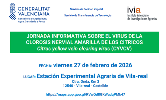  Jornada Informativa sobre el Virus de la Clororis Nervial Amarilla de los Cítricos (CYVCV) - Fecha: 27.02.2026 VILA-REAL (CASTELLÓN)